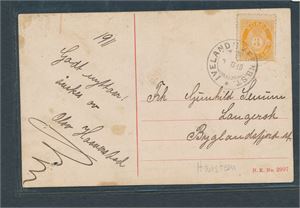 Nils Hansteen julekort stemplet "IVELANDS JERNB.ST. 31-12-10" med Nk 75