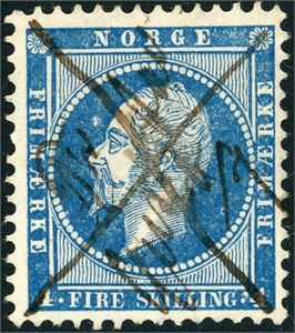 4. 4 skilling Oscar, anert med håndskrvet dampskipsnavn "Pr. Gustav 6/7" (Prins Gustav) samt blekkryss.