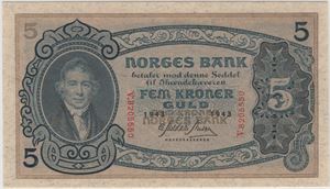 5 kroner 1943 V.8205550. Kv.0