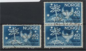 NK 382 Bakka i Sogn (SF,7pkt) singel og par 40ø postjub stemplet 5-5-50