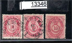 10øre stolpe 3 merker fullstemplet "ØSTRE SLIDRE", "LILLEHAMMER" og "GAUSDAL"