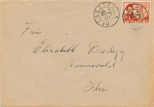 Kronet Posthorn HELGESTAD (AK / 6). Pene avtrykk på brev til Ski frankert med NK 362.