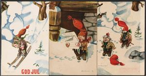 AUKRUST. 3 av 4 kort i Oppi serien 568. To uten tekst, 1 med God jul. Alle postgått. Kv. 1-2