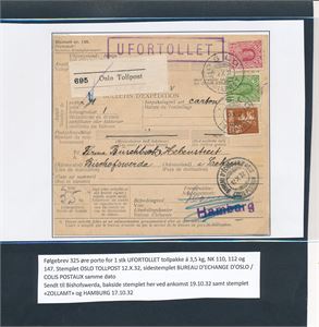 FØLGEBREV - TIL TYSKLAND "OSLO TOLLPOST 1932" til Bischofwerda.