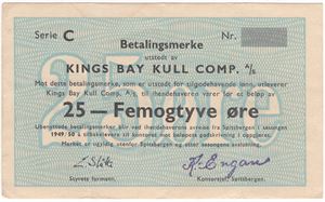 25 øre 1949/50 serie C. Kings Bay K.C. Kv.1