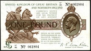 Great Britain. One pound, u1 90 No. 061804. P-361a (1927-28). EF
