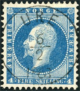 4. 4 skilling Oscar, rettvendt stemplet "Ure 6.2.1863" (NO, 6 pkt).