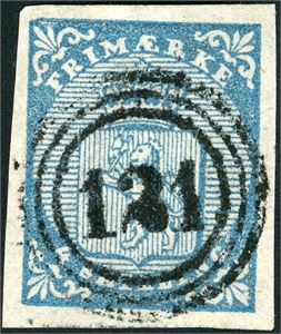 1. 4 skilling våpen 1855, anert med nummerstempel "121" (Holden, TE, 5 pkt). Normale marger.