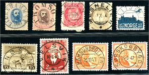 Norske merker frem til 1957 i kartotekeske. Flere med pene stempler er observert.