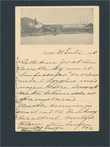 ARENDAL (C. B. Evensen) Udelt bakside, sendt til Hamburg 1905
