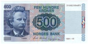 500 kroner 1991. Kv.0