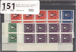 NK 289 - 292.  Krone V i 8-blokker ** med hjørnemarg.  (Verdi 5.600.-)