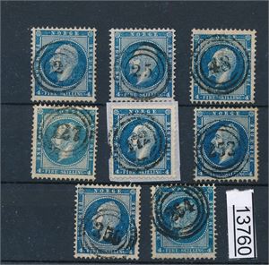 Nk 4 o. 8 merker med forskjellige nummerstempler