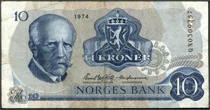 10 kroner 1974, serie QN 0309257. Erstatningsseddel. 1-