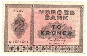 2 kroner 1949 G.1591591. Kv.0