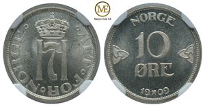 10 øre 1909 Haakon VII. Prakt eksemplar.