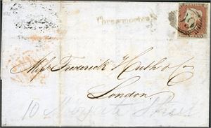 DWI. 1d red on complete printed matter from Guayama, Puerto Rico to London, cancelled "09" and a line postmark "Thremortos" ??? at side. A privat oval "H.C.Lundt & Co St. Thomas" and a red postmark from London at reverse. The stamps with margins, but touching at the left side.