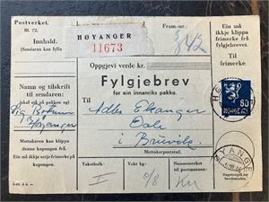 SOGN OG FJORDANE Følgebrev stmpl. Høyanger