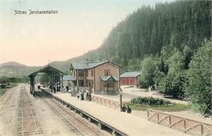 Jernbane Støren Jernbanestation (NK 906). Småf. kolorert. Stpl i 08. Pen kvalitet