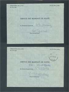 POSTSAK 2 konvolutter Bl 189 til Vest-Tyskland. Brukt til framsending av postanvisninger til utlandet. Ikke vanlig å se dette