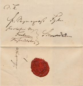 Håndskrevet Stangvik 12/3 53 (MR) på portofritt brevomslag til Sundalen. Stort lakksegl.