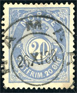 54 IIb. 20 øre 20 mm, fullstemplet "Drammen 26.11.88".