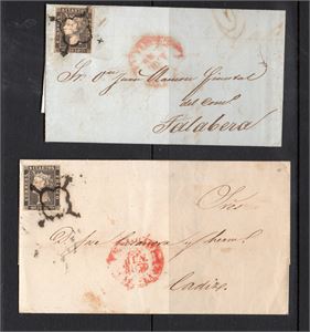 SPANIEN Mi 1 6 cuartos Isabella II,  två inrikes försändelser skickade April resp. Juni