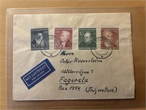 BRD Brev med Mi 156-59, 1952 Helfer der Menschheit til Sverige