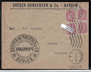 PERFIN "B G & Co" på 5 øre i 5-blokk. Pent brev med avsenderlogo