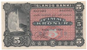 5 kronur 1920 Island. Kv.0/01