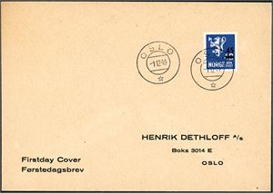 376. 45 øre Løve-provisorie på konvolutt, stemplet "Oslo 1.12.49".
