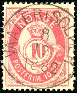 37 II vt. 10 øre Posthorn 1883 variant "Diamanttagget vertikalt", vakkert fullstemplet "Vaaler i Solør 8.12.1882".