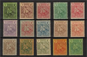 FRANSKA KOLONIER, GUINEA. Yv. 18-32*  Herdeserien kpl. (Yv. € 475)