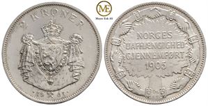 2 kroner Jub. 1907 Haakon VII. Kv.0