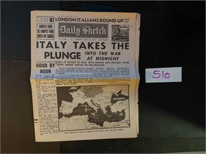 BRITISK AVIS Daily Sketch 11. juni 1940 med nytt om 2. verdenskrig