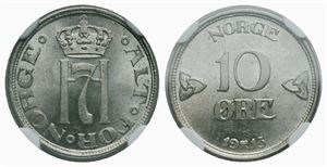 10 øre 1913 Haakon VII. Kv.0