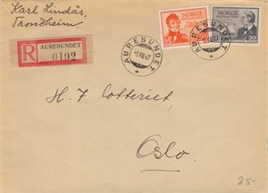 Rek. brev, AURESUNDET (MR/4 pkt) SL -5 VIII 47 på pent rek brev med NK 362 og 363.