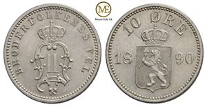 10 øre 1890 Oscar II. Kv.0