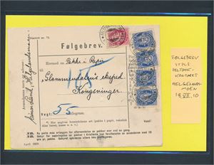 FØLGEBREV "FELTPOSTKONTORET HELGELANDSMOEN 18 VII 10" til Kongsvinger