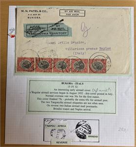 TANGANYIKA  Luftpostbrev stemplet "BUKOBA 15 JY 32" til Naples, Italia. Forklaring av stemplene følger med