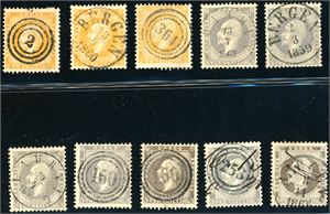 2,3,5. Tre 2 skilling-, syv 3 skilling- og ni 8 skilling Oscar. Jevnt over grei kvalitet.