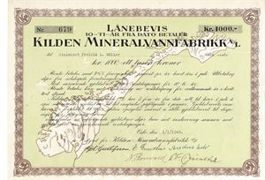 Kilden Mineralvannfabrikk Lånebevis