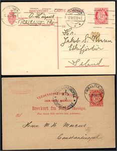 Drøyt 40 helsaker inkludert noen militære og et postkort, de fleste fra 1895 til 1920 . Av de brukte er mange sendt til utlandet. Totalt 17 ulike destinasjoner, hvorav Island, Luxembourg, Constantinopel og Madeira.