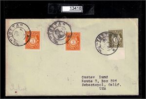 M/S "TØTTA" på filatelistisk brev til USA (Grad 8). Transittstemplet "BODØ 29-12-38" bak