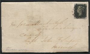 1840 Penny black full margins on cover