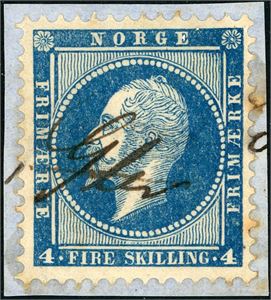 4. 4 skilling Oscar på lite brevstykke, annullert med håndskrevet skipsnavn "Gler".