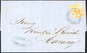 9. Venezuela. 1/2 Real on complete letter, dated in Puerto Cabello 14 1865, cancelled "La Guaira Jun 17" and sent to caracas.