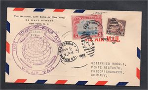 USA Zeppelinbrev "Round the World Flight" med Friedrichshafen 1929, 1.05$ frankering, div. transitstämplar