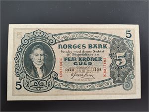 5 kroner 1935 N ex. Skilling