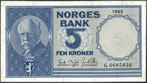 5 kroner 1960, serie G.6685036. 0